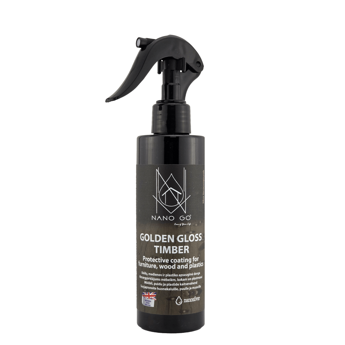 NANO GO Golden Gloss Timber покрытие для дерева 200 мл NANO GO Golden Gloss Timber нанопокрытие для дерева с золотистым блеском 200 мл флакон с распылителем