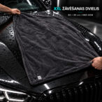 NANO GO XXL microfiber drying towel spread across the bonnet of a black car