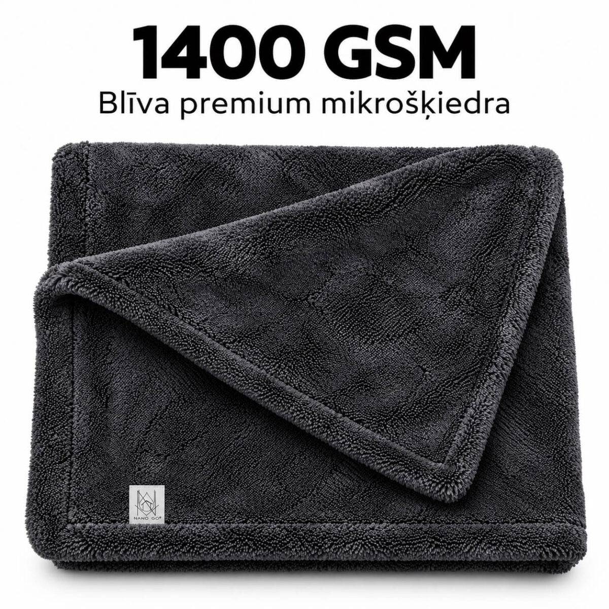 NANO GO XXL Car Drying Towel | 1400 GSM Folded NANO GO microfiber car drying towel showing its dense 1400 GSM fabric